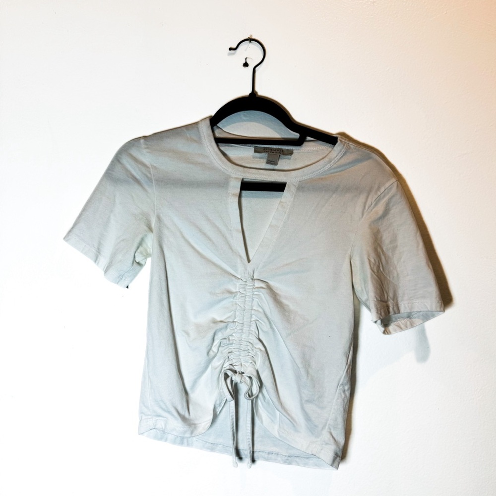 All Saints White Crop Tee with Tie Detail